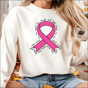 Breast Cancer Ribbon with Words Around