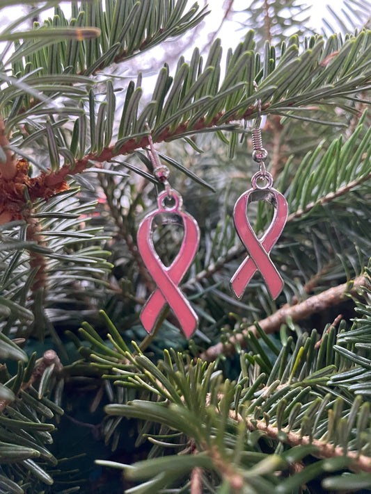 Pink Ribbon Sterling Silver Earrings